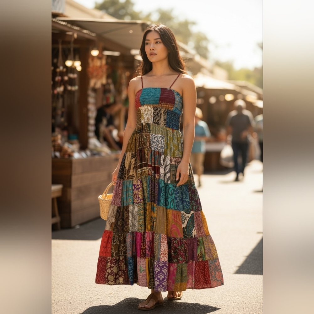 Multicolor Patchwork Maxi Dress NWT - image 2